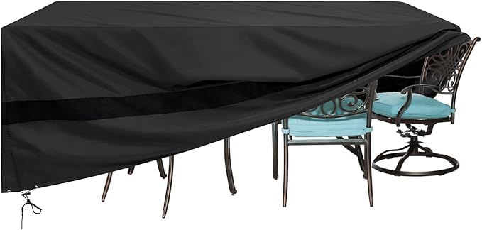 SunPatio Patio Furniture Covers Waterproof, Rectangular Table and Chairs Set Cover, Outdoor Furniture Set Cover with Drawstrings and Taped Seams, All Weather Protection, 76"W x 50"D x 30"H, Black