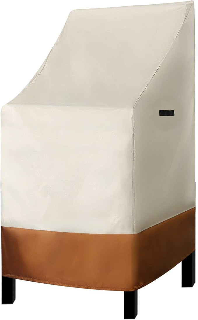 RosieLily High Back Patio Chair Covers Waterproof Stackable Outdoor Bar Stool Cover Beige Patio Furniture Cover Outside Lounge Deep Seat Lawn Chair Covers, High Back, 1 Pack-Beige and Brown