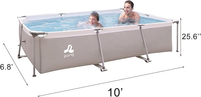 Above Ground Swimming Pool with Filter Pump,Outdoor Rectangle Frame Steel Frame Pool for Backyard,Gray 10ft x 6.8ft x 25.6in