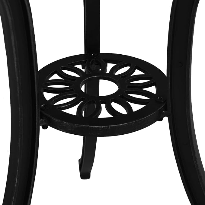 24.4" Square Cast Aluminum Garden Table Black Geometric Pattern Outdoor Side Table for Patio Balcony Dining or Coffee, Matte Finish Compact 4-Person Bistro Furniture