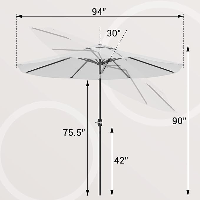 Greesum Patio Umbrella, Outdoor Table Umbrella with Push Button Tilt, Crank and 8 Sturdy Ribs