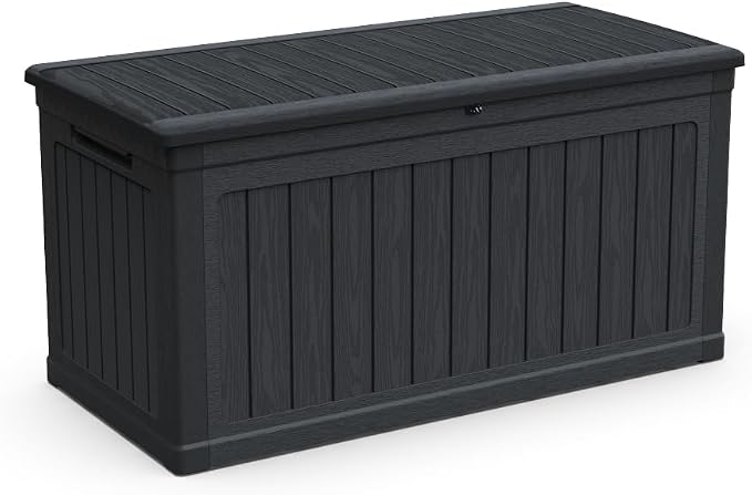 260 Gallon Large Outdoor Storage XXL Deck Box,Waterproof Resin Lockable Patio Furniture & Garden Tools Organizer,Heavy Duty for Sports/Pools Equipment,Extra Table Bench Seat for Yard Patio Black