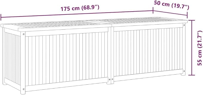 Solid Teak Wood Garden Storage Box, Rectangular Outdoor Deck Box for Patio and Backyard, Large Organizer Bin for Cushions and Garden Tools, 68.9 x 19.7 x 21.7 Inch
