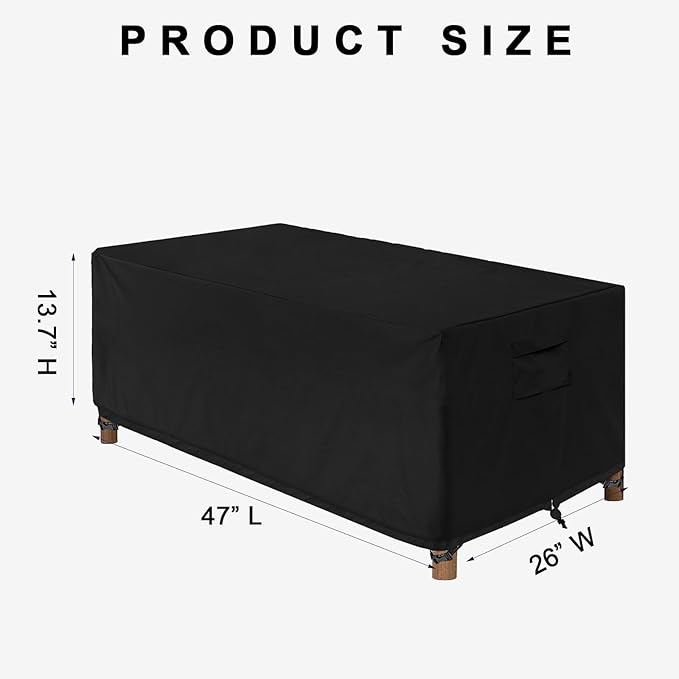 WOMACO Heavy Duty 48 inch Patio Coffee Table Cover, Waterproof Outdoor Coffee Furniture Cover (Black, Coffee Table - 47" x 26" x 13.7")