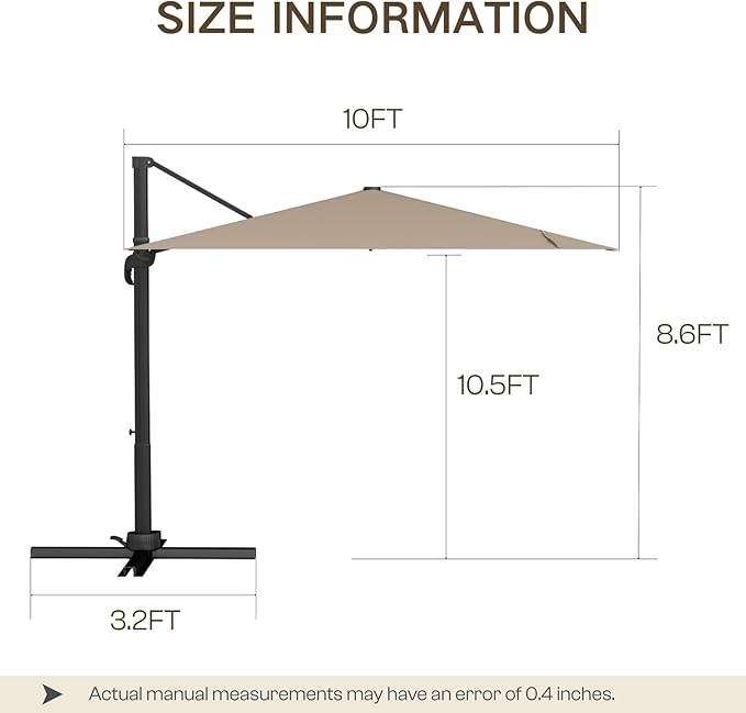 Kingdura 10' X 10' Cantilever Patio Umbrella with Base Included, Large Square Aluminum Outdoor Offset Umbrella with 360-degree Rotation, 4 Position Tilt, UV Protection for Pool Deck Garden Patio (Beige)
