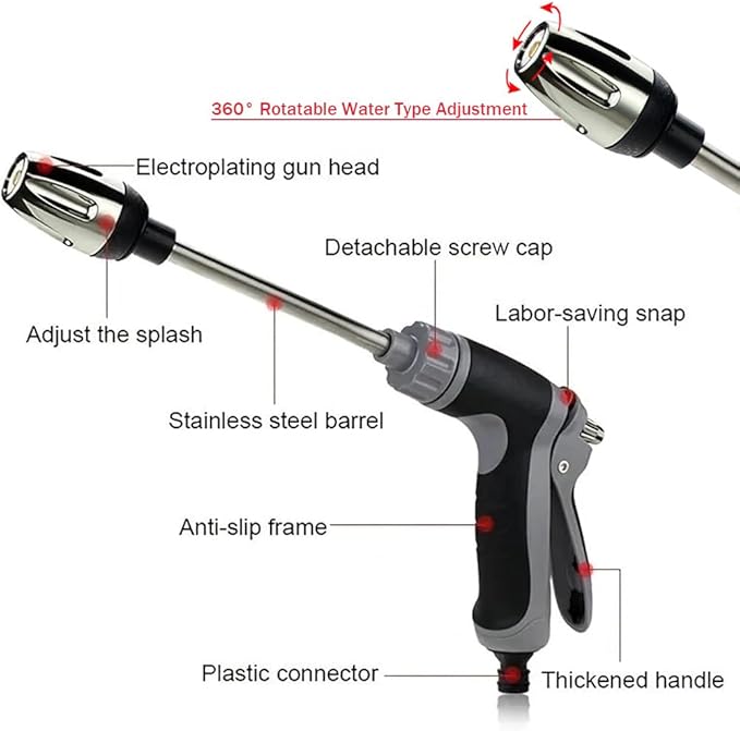 Aquoxis Pressure Washer – 15X More Powerful Than Hoses, High Pressure Hose Nozzle, with 360° Rotating for Three Spray Modes, Universal Compatibility (with Foam Pot + 3 Metal Connector)