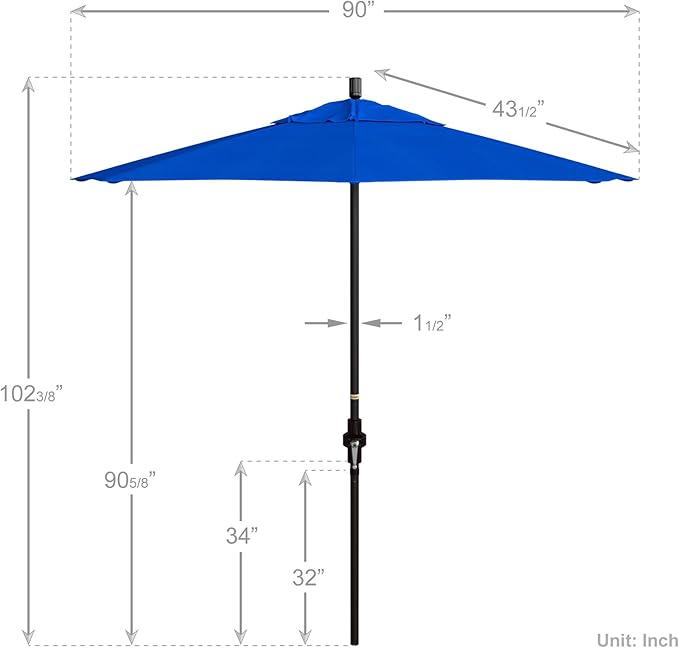 California Umbrella 7.5' Rd. Aluminum Patio Umbrella, Crank Lift, Collar Tilt, Bronze Pole