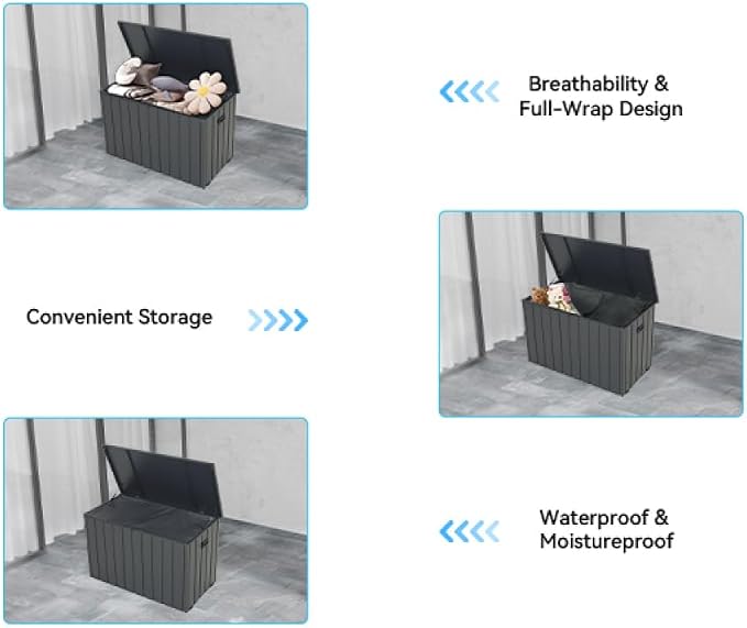 200 Gallon Waterproof Outdoor Storage Box for Patio, Deck or Garden - Large Lockable Storage Bench in Dark Gray (100 Gallon (Dark Gray) + Waterproof Storage Bag)