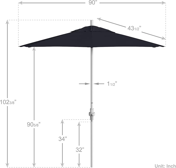 California Umbrella 7.5' Rd. Aluminum Patio Umbrella, Crank Lift, Collar Tilt, White