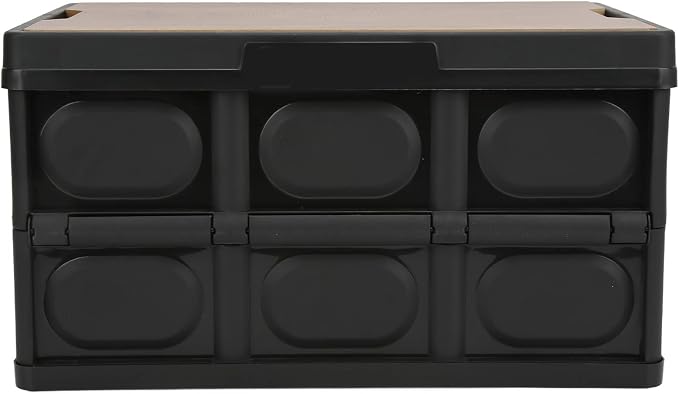 Ymiko Outdoor Storage Box, Storage Box with Wooden Panel 30L Removable Camping Box for Outdoor (Black)