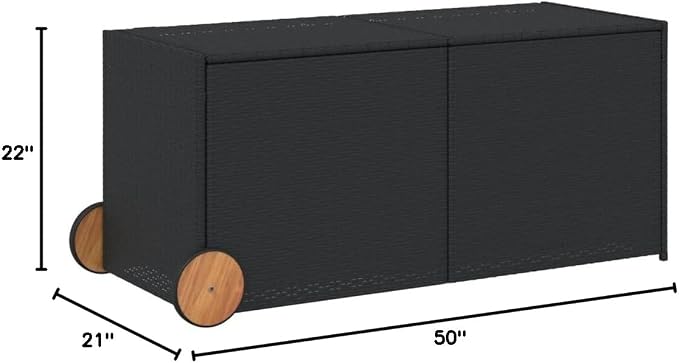 Outdoor Storage Box with Wheels 74.8 Gal Black PE Rattan Deck Box for Patio Garden Pool Toys Cushions, Water-Resistant Bag, Gas Spring Lid & Steel Frame
