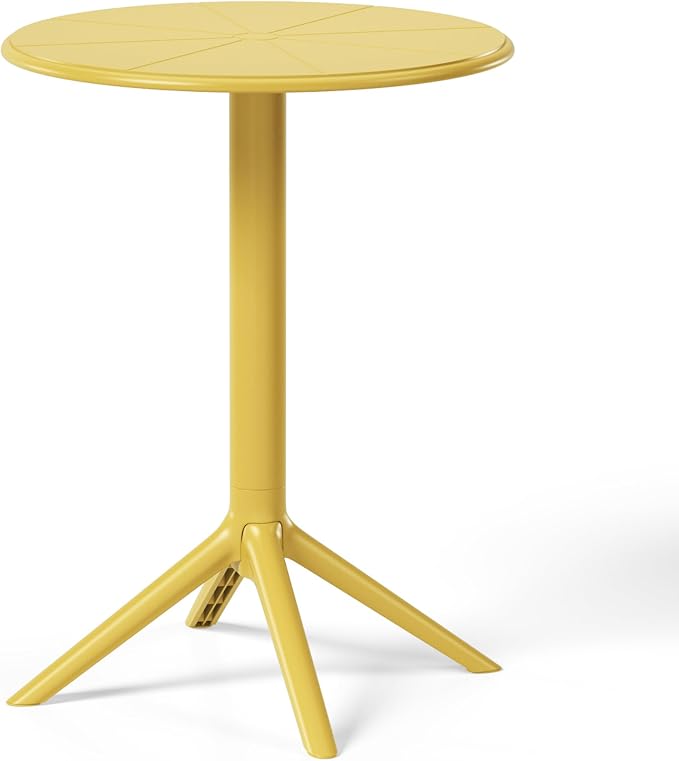 Costaelm Patio Table for 4-Person, Outdoor Patio PP Round Dining Table, All-Weather Bistro Dining Table for Backyard Deck Porch Poolside, Yellow