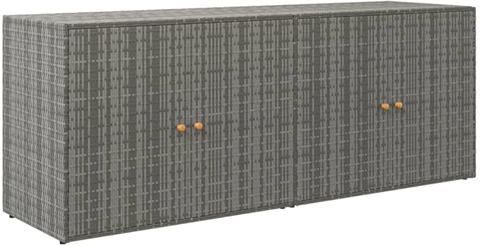 Outdoor Garden Storage Cabinet, Weather-Resistant PE Rattan Deck Box with 2 Doors for Patio Tools Organization, Gray