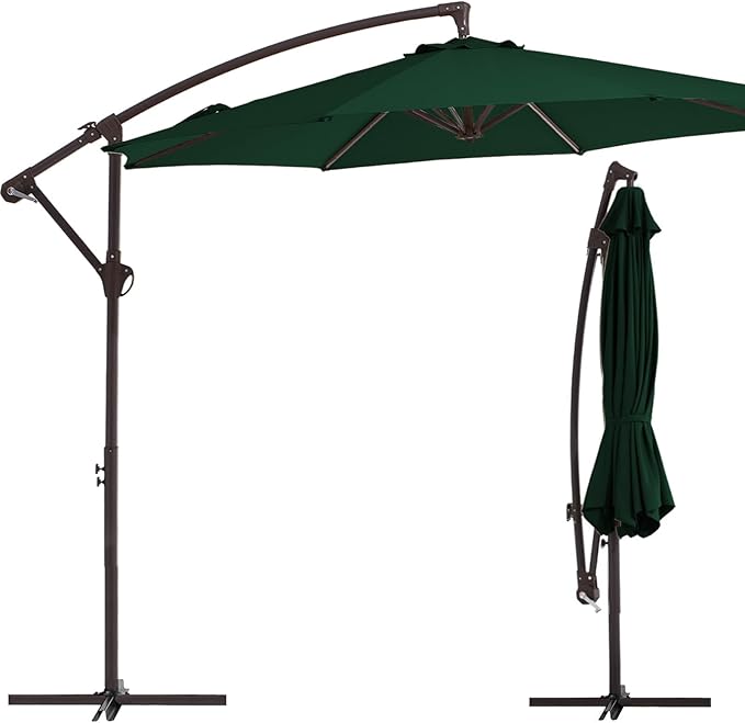 10FT Patio Umbrella, Outdoor Offset Cantilever Umbrella with Sturdy 8 Ribs, Easy Tilt Adjustment for Backyard Pool Garden,Green