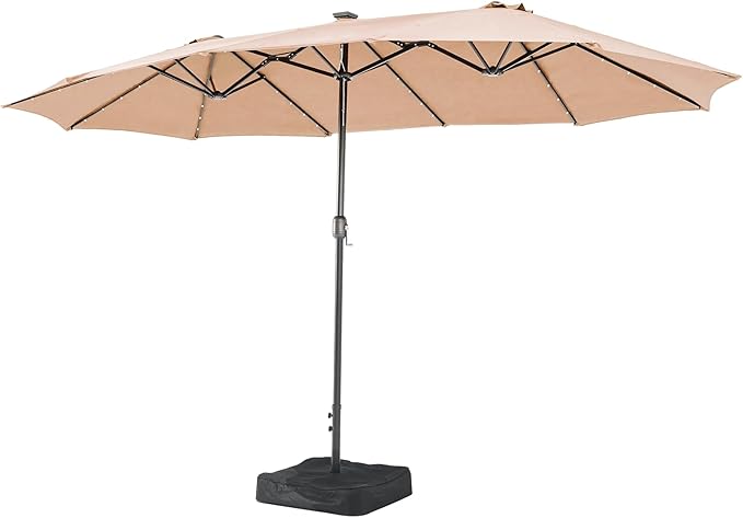 Aoxun 15ft Patio Umbrella with Base Included, Outdoor Double-Sided Rectangular Umbrella with Crank Handle & Ventilation, Large Standing Umbrella for Pool, Deck, Lawn, Backyard & Beach