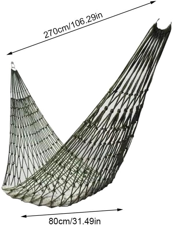Outdoor Travel Camping Sport Hammock, Outdoor Sport Hammock Net Mesh Nylon Rope Sleeping Bed Swing with Hooks for Garden Beach Yard Travel (Army Green)