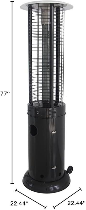 Hiland 77'' Round Glass Tube Patio Heater, 40000 BTU, Black, Propane, Wheels Included, Anti-Tilt Protection