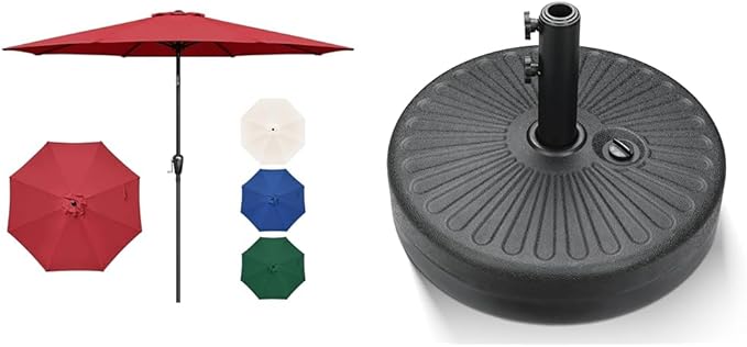 iPower 9ft Patio Umbrella Outdoor Table Umbrellas with 8 Sturdy Ribs, Push Button Tilt and Crank for Yard, Pool and Garden