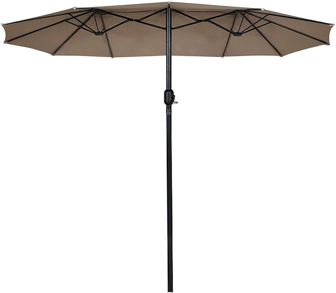 Tangkula 15 Ft Patio Umbrella Double-Sided Outdoor Market Table Umbrella with Crank (Coffee)