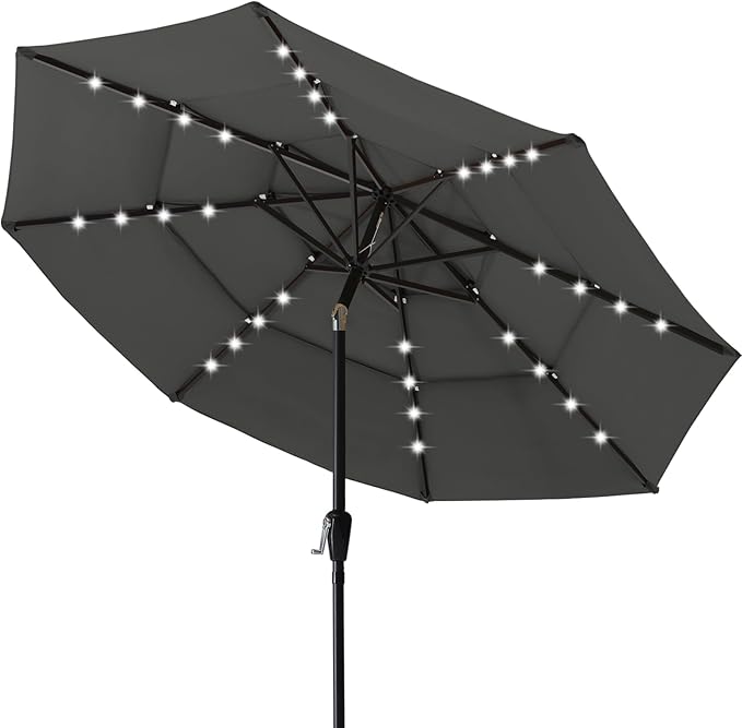 ABCCANOPY Solar Led Patio Umbrellas 3-Tiers 11FT (Dark Gray)