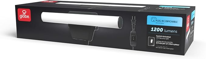 Globe Electric 17000185 14W LED Integrated Outdoor Linear Flood Light, Black Finish, Spotlight, Security Light, 1200 Lumens, in-Line Rocker Switch, 10-Foot Cord, Hanging Lamp, LED Lights