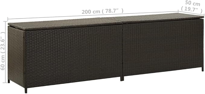 Patio Storage Box Deck Storage Box Outdoor Storage Box Indoor Wicker Storage Bin for Patio Furniture Cushions, Pillows, Garden Tools, Poly Rattan Brown, 78.7"x19.6"x23.6" -AA