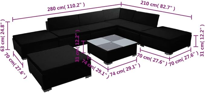8 Piece Patio Lounge Set with Cushions, Porch Furniture Set Outdoor Sofa Sets Patio Conversation Set Outdoor Dining Sets for Piazza Negotiation Area Poolside Exhibition Poly Rattan Black