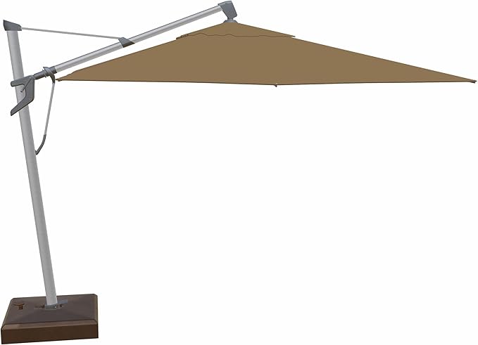 Treasure Garden AKZ PLUS Cantilever Umbrella – 10ft x 13ft Rectangular Offset Patio Umbrella – 360° Rotation & Multi-Angle Tilt – Silver Shadow Aluminum Frame with Bronze Rolling Base (O'bravia, Sand)