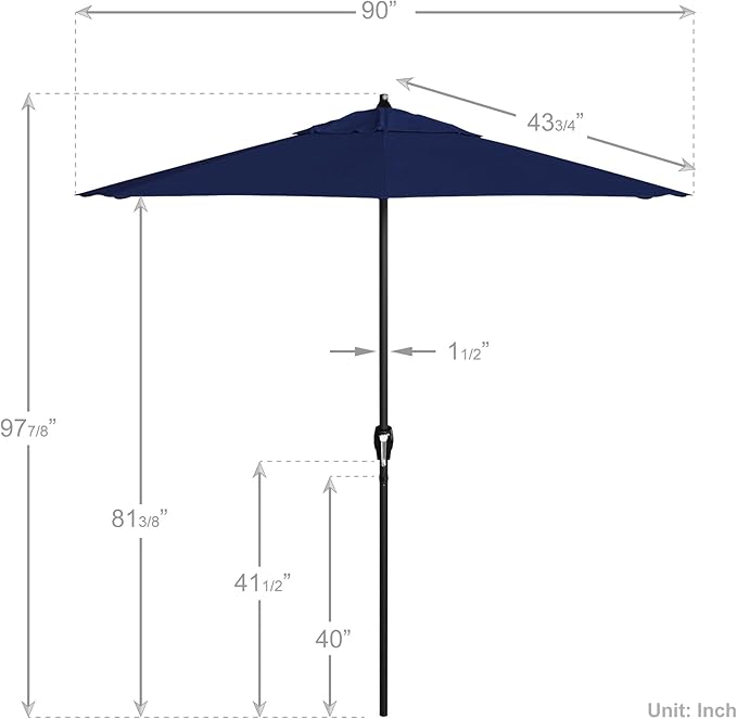 California Umbrella 7.5' Rd Aluminum Patio Umbrella, Crank Lift, Auto Tilt, Black Finish