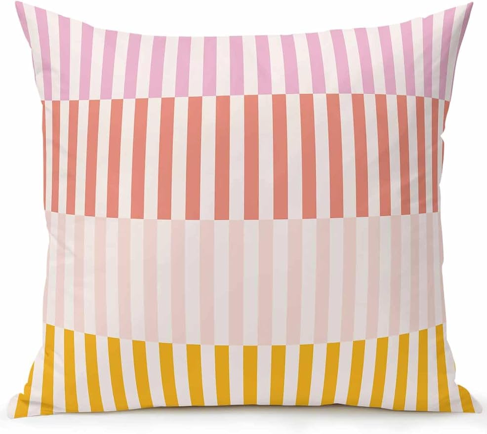 Outdoor Waterproof Throw Pillows Classic Pink Red Orange Pinstripes Patio Pillows,Decorative Pillow Covers with Insert,Pillow Cushion Case for Garden Couch Sofa Modern Abstract Art
