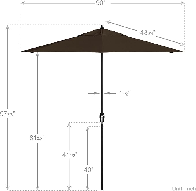 California Umbrella 7.5' Rd Aluminum Patio Umbrella, Crank Lift, Auto Tilt, Black Finish