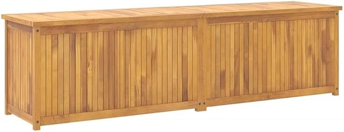 BOWERY HILL Solid Teak Wood Garden Storage Box, 78.7 x 19.7 x 21.7 in, Natural Finish, Weather Resistant Rectangular Outdoor Furniture for Patio, Balcony, Garage or Garden Storage Solutions