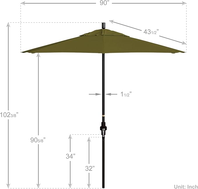 California Umbrella 7.5' Rd. Aluminum Patio Umbrella, Crank Lift, Collar Tilt, Bronze Pole