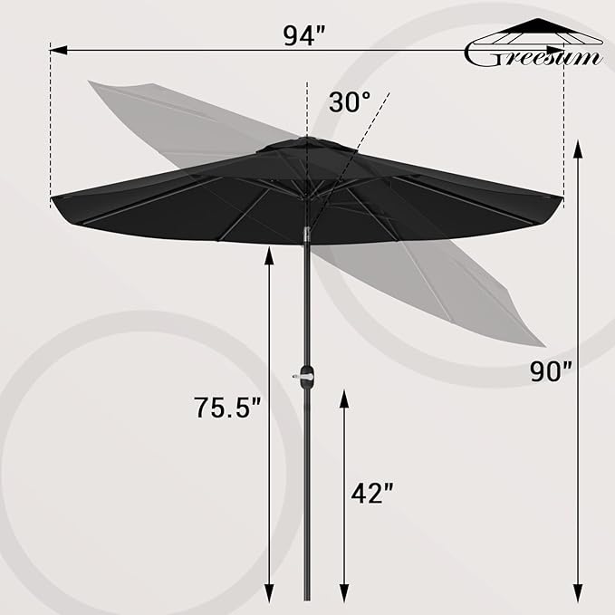 Greesum Patio Umbrella, Outdoor Table Umbrella with Push Button Tilt, Crank and 8 Sturdy Ribs