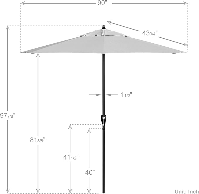 California Umbrella 7.5' Rd Aluminum Patio Umbrella, Crank Lift, Auto Tilt, Black Finish, White