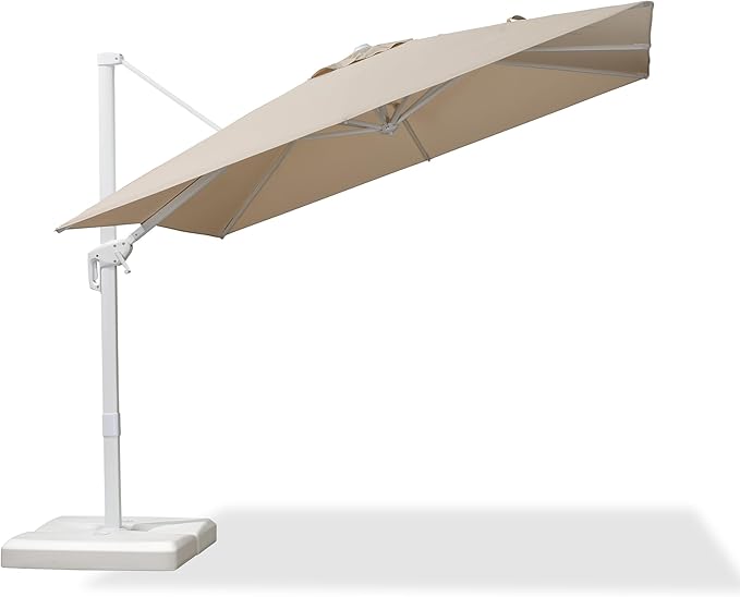 PURPLE LEAF 9 FT Patio Umbrella White Cantilever Umbrella Aluminum Square Outdoor Offset Umbrella Hanging Windproof with 360° Rotation for Garden Deck Pool, Beige