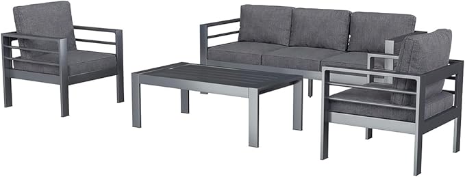 AECOJOY Aluminum Patio Furniture Armchair with Ottoman, Set of 2, Modern Outdoor Furniture with Washable 5 inch Thick Cushion, Dark Gray