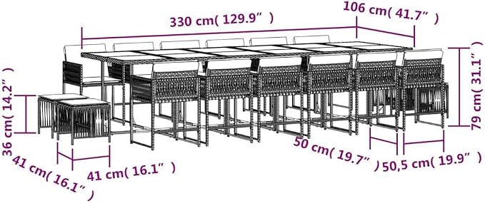 17-Piece Outdoor Dining Set for 16 People, Garden Patio Table and Chairs Furniture Set, Weather-Resistant PE Rattan with Cushions, Black and Cream White