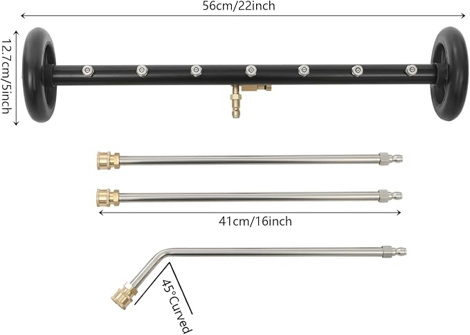 22in Ressure Washer Water Broom, 2 in 1 Pressure Washer Attachment W/ 7 Nozzles, Under Car Pressure Washer Attachment, Universal 1/4 Connector, 4000 Psi for Removing Mud & Sediment Deposits. (Black)