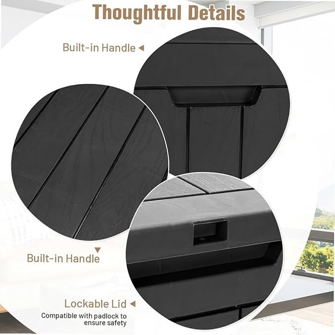 PP Woodgrain Black 30-Gallon Deck Storage Box with Lockable Waterproof Lid & Handles, 22x17x21in for Patio/Outdoor