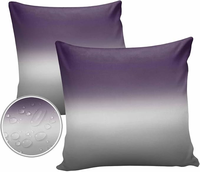 Outdoor Waterproof Throw Pillow Covers Set of 2 Purple Grey Ombre Pillowcases 16x16 Inches Gradient Gradual Color Patio Decorative Pillows Cushion Case Patio Pillows for Couch Bed Chair Garden