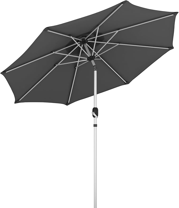 10FT Aluminum Outdoor Patio Umbrella, Fade-Resistant Market Umbrella with Push Button Tilt Function, 8 Sturdy All-Aluminum Ribs for Gardens, Patios, Backyards & Pools