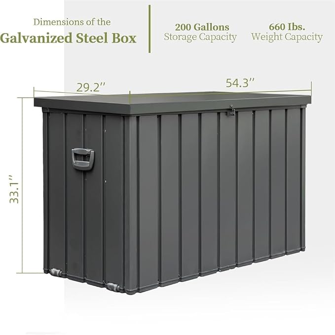 160 Gallon Waterproof Outdoor Deck Box Storage Chest in Dark Gray, Large Capacity Patio Storage for Garden Tools, Cushions, and More (200 Gallon (Dark Gray))