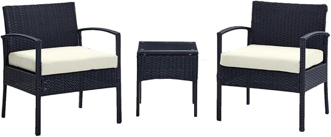 Noli Steel Rattan Patio Conversation Set with Cushion Cream - 3 Piece