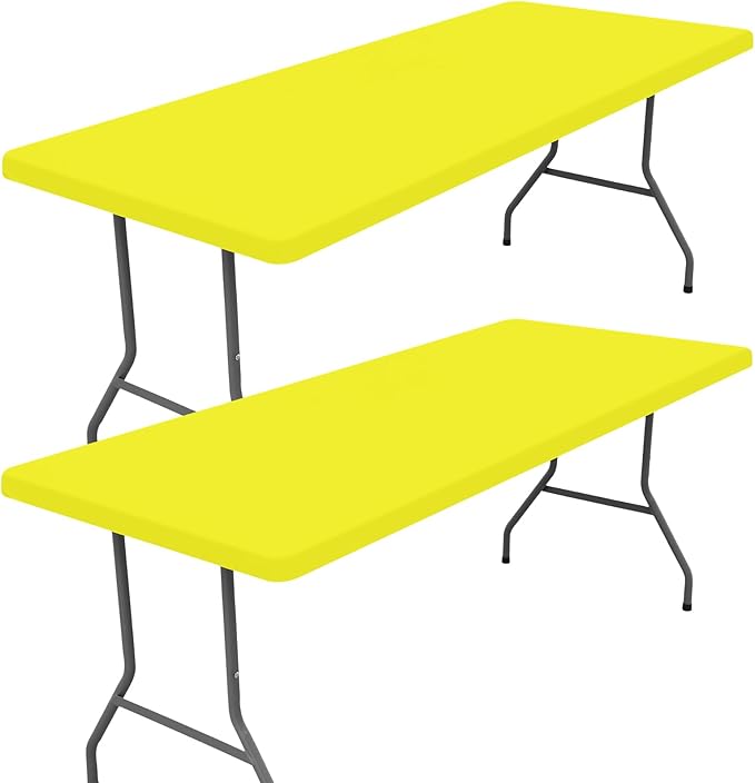 Moosfor Spandex 4 Foot Rectangle Table Cloth 2 Pack, Elastic Fitted Tablecloths for Picnic, Stretch Washable Patio Table Cover for Outdoor, Camping, Banquet and Parties (Light Yellow, 24"x48")