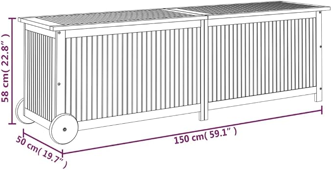 Outdoor Storage Box with Wheels, Wooden Patio Deck Box, Outdoor Cushion Storage Container Bin Chest for Patio Cushions, Outdoor Gardening Tools, 59.1"x19.7"x22.8" Solid Wood Acacia