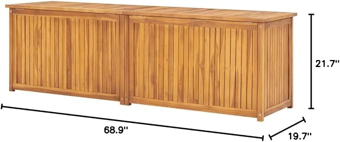 Wooden Garden Patio Storage Box with PE bag, Deck Storage Container Box for Patio Cushions and Gardening Tools, 68.9"x19.7"x21.7" Solid Wood Teak