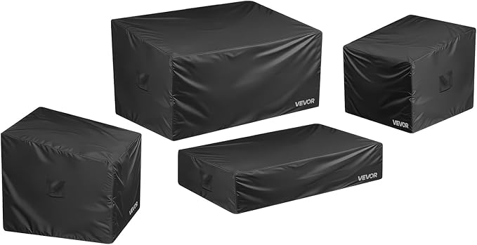 VEVOR Patio Furniture Cover 4-Piece Set, 420D Heavy Duty Waterproof Outdoor Dining Table and Chairs Cover Set, Lawn Patio Furniture Covers for Outdoor Sofa, Couch, Chairs, Coffee Table, Black