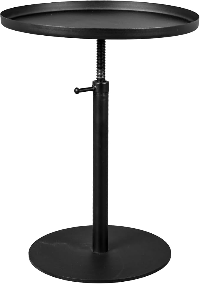 LOKKHAN Adjustable Tray Metal Sofa End Table/Side Table/Night Stand/Bedside Table/Snack Table/Accent Coffee Table, Patio Garden Backyard Table, Indoor-Outdoor, Heavy Duty Premium Steel, Round Top
