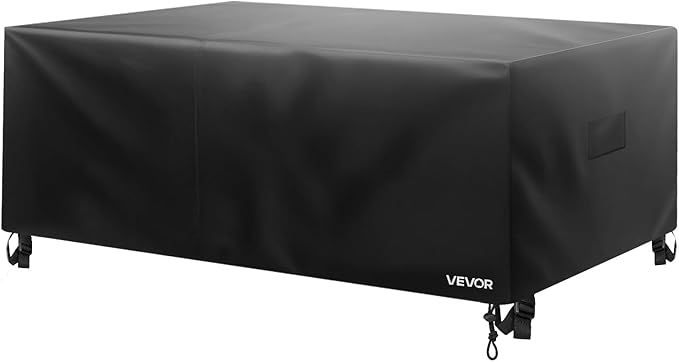 VEVOR Patio Furniture Cover, 420D Heavy Duty Waterproof Outdoor Dining Table and Chairs Cover, Large Rectangular Patio Table Covers with Air Vent for All Weather, 98L x 78W x 32H inch, Black